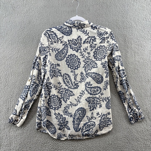 Charter Club Weekend Linen Button Down Shirt Blue Paisley Floral Medium - Picture 3 of 15